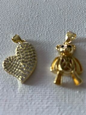 Gold Heart and Teddy Bear Pendant Charms
